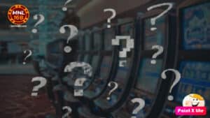 Ang larawan ay nagpapakita ng isang slot machine na puno ng mga graphic na may mga simbolo ng tanong.